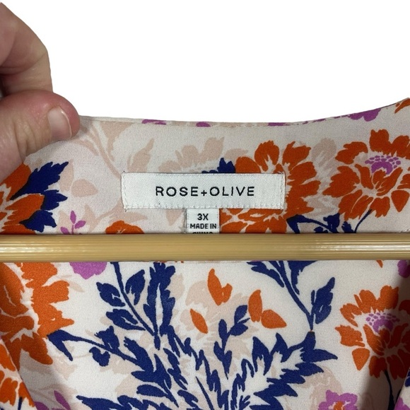 NWOT Rose+Olive Floral Pleated Front ¾ Sleeve Tunic Blouse Pink/Blue Size 3X - Picture 4 of 8